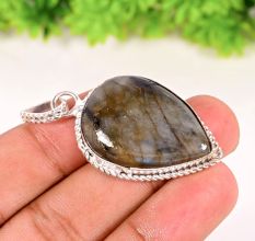 Silver Plated Brass Pear Shaped Labradorite Necklace for Women Gift Jewelry